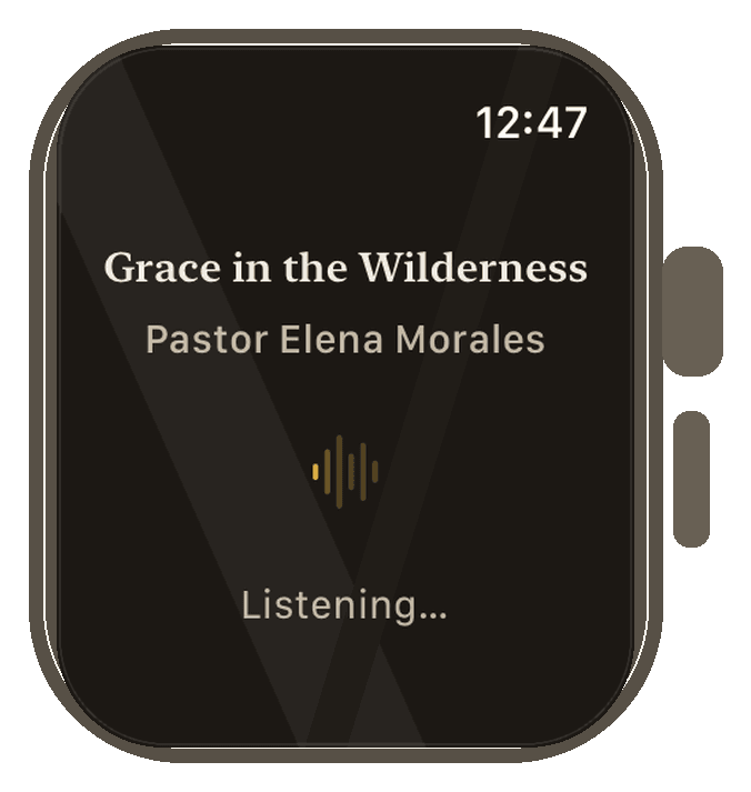 Apple Watch showing a sermon in progress in PreachPal